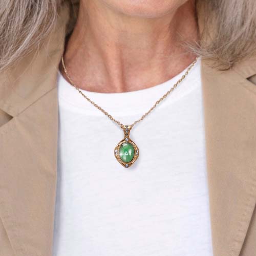 Oval Jade & Crystal Pendant