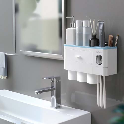 Bathroom organiser, cup holder, toothbrush holder, toothpast